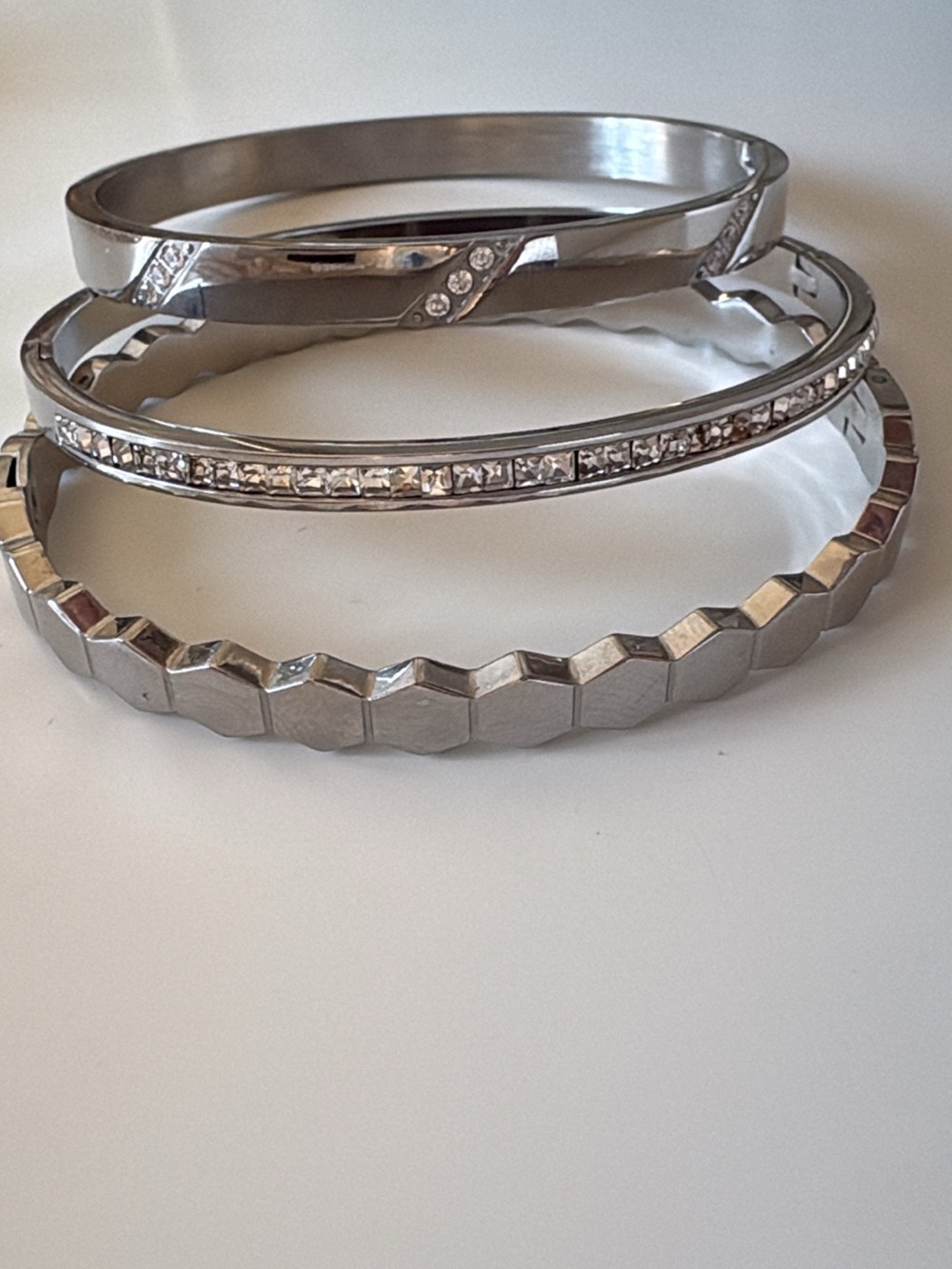 Elle Silver-Tone Crystal Accent Bangle Trio
